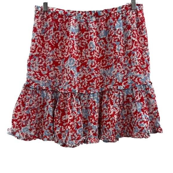 RTR Paloma Blue Alexa 100% Silk Red, White‎ & Blue Floral Tiered Mini Skirt Sz S - Picture 2 of 7